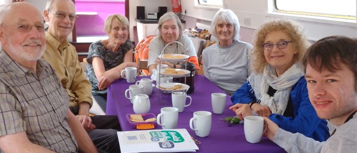 Post walk coffee on board Lochrin Belle